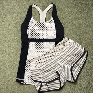 lululemon athletica Black and White Polka Dot Athletic Tank with Striped Shorts